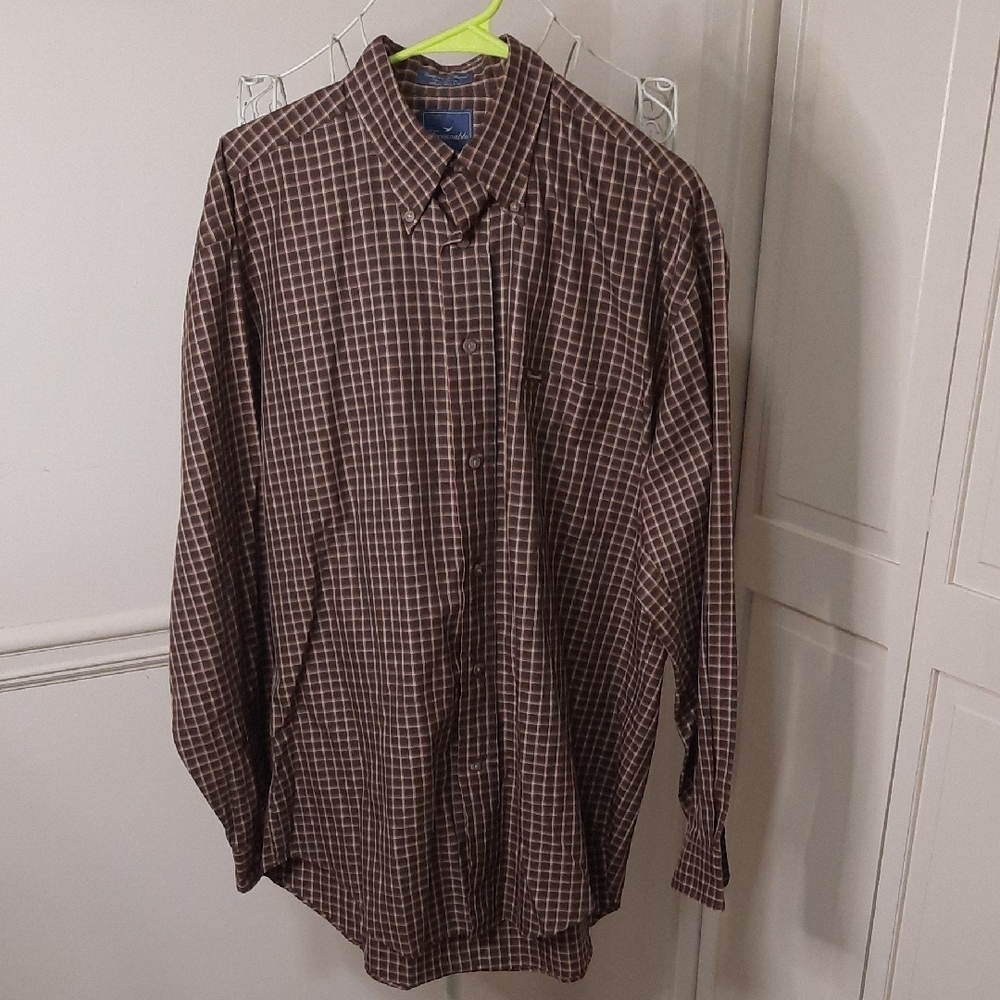 Faconnable Men's Brown Plaid Button Down Shirt
